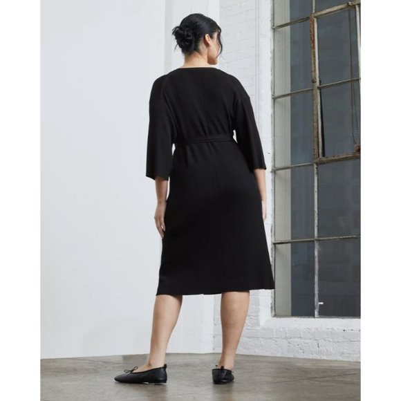 Everlane The Ribbed Wrap Midi Dress in Black Large Womens - Picture 3 of 13